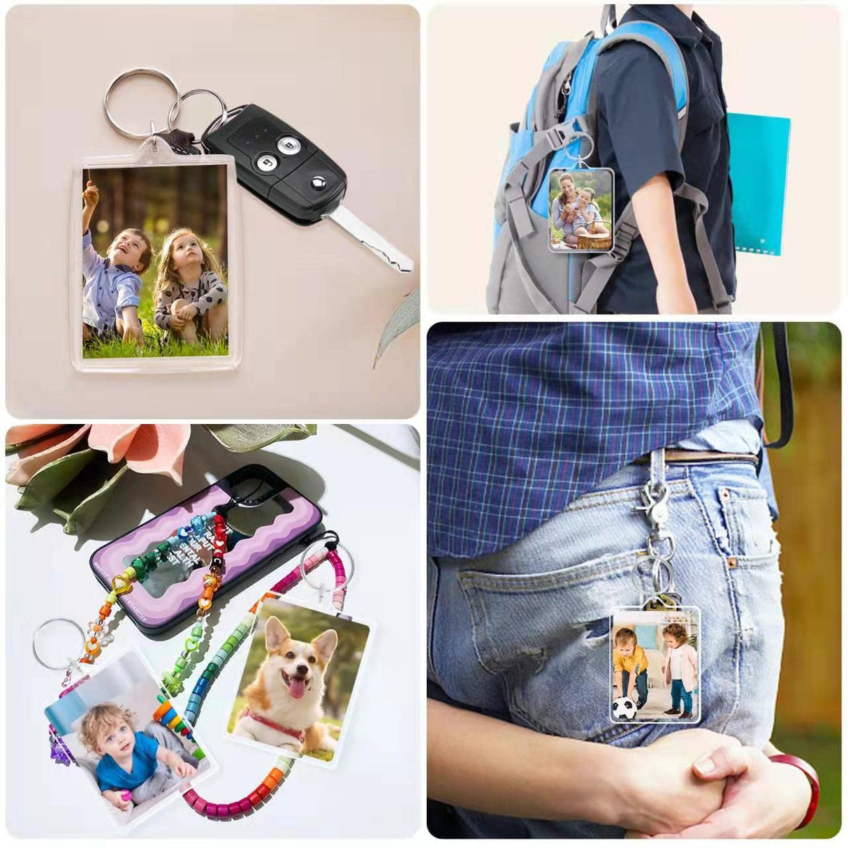 Visen 12 Pcs Acrylic Keychain Blank,Clear Rectangle Keyring Holder,Picture Keychains,Transparent Acrylic Ornaments,Custom Personalised Photo Insert Keychain,Key Rings for DIY Projects and Craf Visen