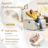 IROSTAE Recliner Chair for Adults, Oversized PU Leather Manual Pull Tab Reclining Chair with Cup Holders, Minimalist Style Single Sofa for Living Room, RV (Ivory White) IROSTAE