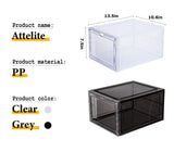 Attelite Shoe Box,Set of 6,Stackable Plastic Clear Shoe Box Organizer with Magnetic Door,Shoe Storage Box Thicken Sturdy,Easy Assembly,Fit up to US Size 12,Black Attelite