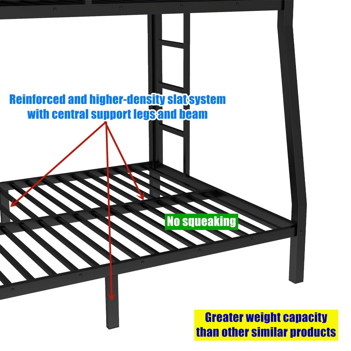 TIHWOALL Latest Upgrade & Stronger Steel Bunk Bed Twin XL Over Queen Size Bunkbed, Thickened Metal More Stable Heavy Duty More Rust-Proof Bunk Queen Bed Frame (Easier Assembly) (Twin XL Over Queen) TIHWOALL