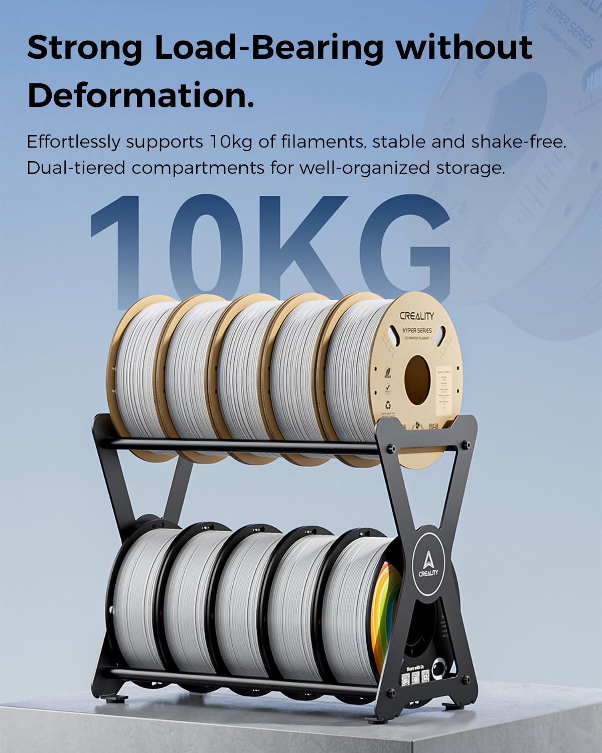 Creality Official Filament Storage Box, Moisture-proof and Dust-proof, Heavy Duty Metal Holder Rack for Filaments Organzied, 2-Tier Storage Shelves for 3D Printing Business, Studio, Office Workshop Creality