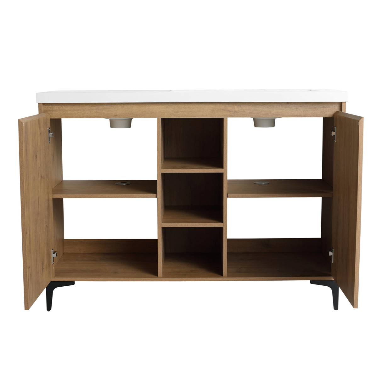 Maotifeys 48" Double Bathroom Vanity with Sink Combo Classic Oak Brown Bathroom Vanity Cabinet with Dual Resin Sink Floor Stand Undermount Bathroom Sink Cabinet with 2 Door and Middle Open Shelves Maotifeys