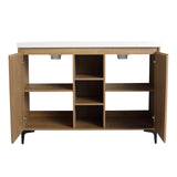 Maotifeys 48" Double Bathroom Vanity with Sink Combo Classic Oak Brown Bathroom Vanity Cabinet with Dual Resin Sink Floor Stand Undermount Bathroom Sink Cabinet with 2 Door and Middle Open Shelves Maotifeys