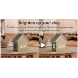 Driini Digital House Shaped Alarm Clock with Temperature Display (Stripe Wood) – Modern Aesthetic - Cute Cube Frame and White LED Dimmer - Perfect Large Desk Clock for Bedside Table or Bedroom Mantle Driini