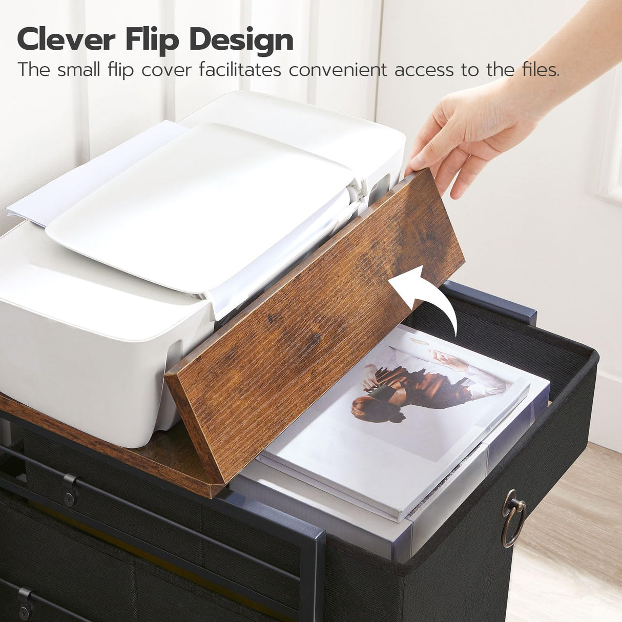 HOOBRO File Cabinet, 2-Drawer Filing Cabinet, Vertical Mobile Office Cabinet, Rolling Printer Stand, for A4/Letter Size Files, Nonwovens Drawer, for Home Office, Rustic Brown and Black BFK21WJ01 HOOBRO