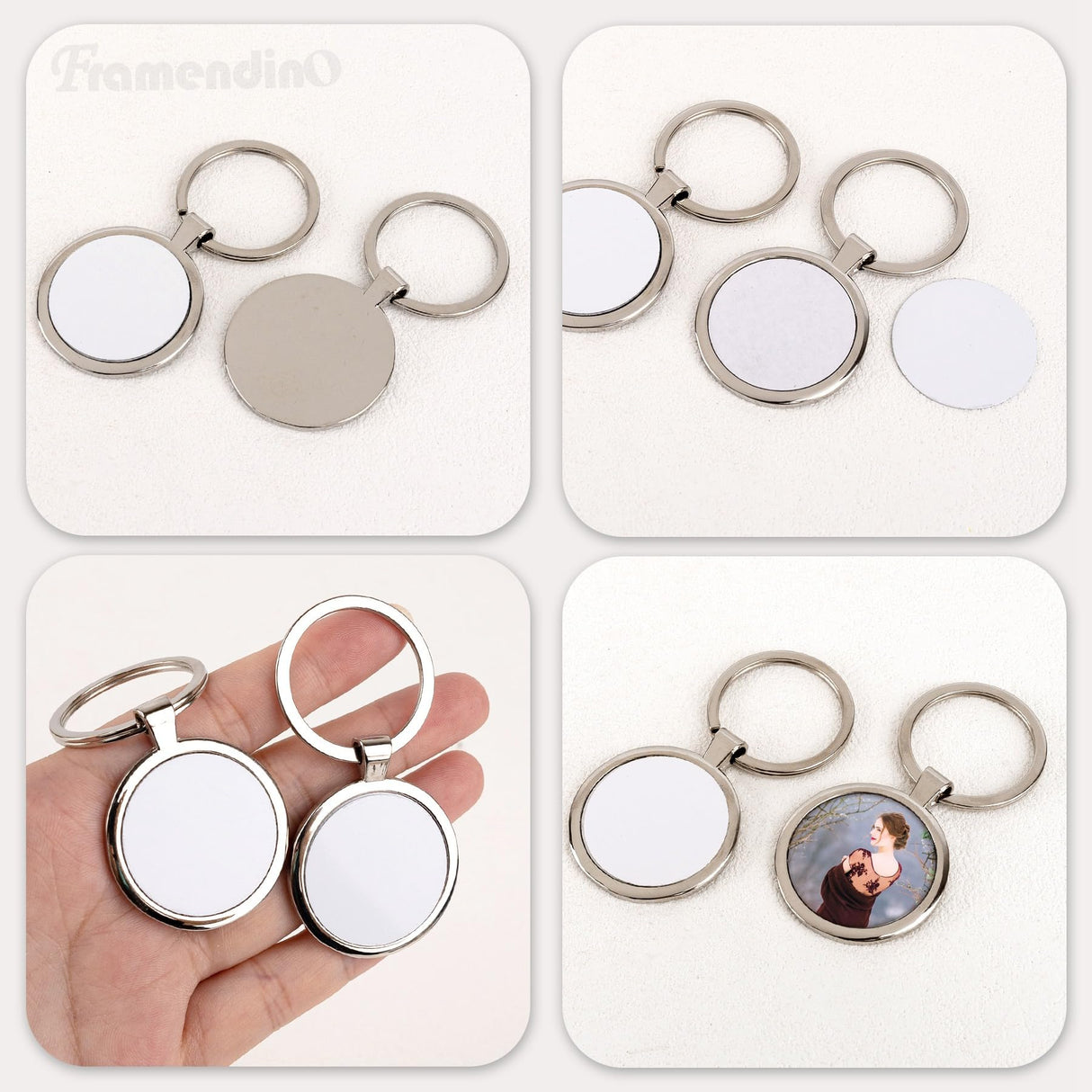 Framendino, 10 Pack Sublimation Keychains Blanks Metal Heat Transfer Round Press Keychain for DIY Crafts Photo Framendino