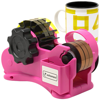 echomerx Pink Heat Tape Dispenser - Sublimation Tape Dispenser to Pre-Cut Heat Resistant Tape | Heat Transfer Tape, Fast Multi-Tape Cutter, Semi-Automatic, Manual Video & 1" Core for Scotch Tapes