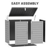 HUGROVE 49.5 Cu ft Storage Shed, 4.6 x 4.1 FT Outdoor Storage Horizontal Resin Shed, Weather Proof Water Proof PP Material, Lockable Door, Outdoor Storage Box for Trash Cans, Patio, Garden (4.6x4.1) HUGROVE