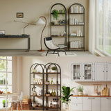 Kogven Bookshelf Arched Bookcase, Industrial Curved Metal Book Shelves, 72" Tall Freestanding Open Storage Shelf Display Rack for Living Room Home Office, Rustic Brown, 4-Tier Kogven