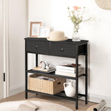 HOOBRO 29.5" Narrow Console Table with 2 Fabric Drawers, Small Entryway Table with 3-Tier Storage Shelves, Thin Sofa Table, Side Table, for Living Room, Hallway, Black BB72XG01 HOOBRO