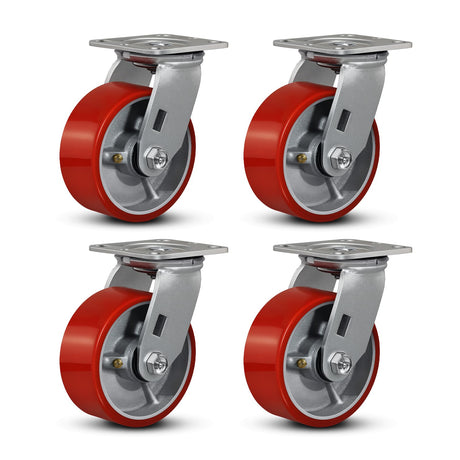 FOVERSWIVE 5"x2" Industrial Casters- Heavy Duty casters,Polyurethane Casters Wheel,Capacity up to 4000 Lb. Use for Platform Truck, U-Boat Cart,Workbenches(4 Swivel) FOVERSWIVE