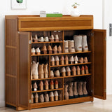 wrdela 7 Tier Bamboo Shoe Storage Cabinet, Freestanding Shoe Rack with Doors, Shoe Cabinet with 1 Flip Drawers Shoe Organizer for Entryway Slim, Hallway, Bedroom (Brown - Flip) wrdela