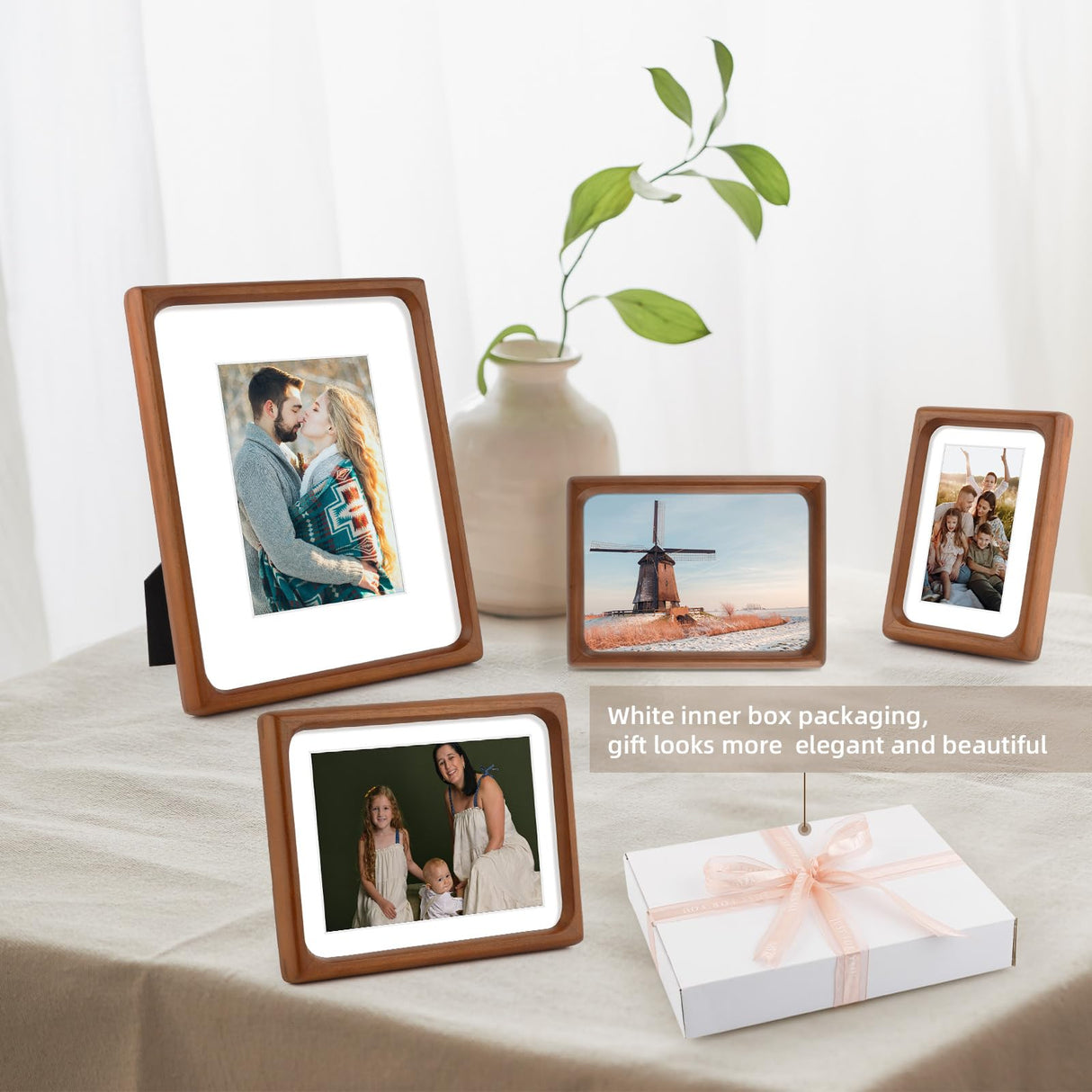 Golden State Art 11x14 Picture Frames - Walnut Solid Wood with Glass, Rounded Corner 11 x 14 Picture Frame Matted to 8x10 Photos - Wall Decor Display Golden State Art
