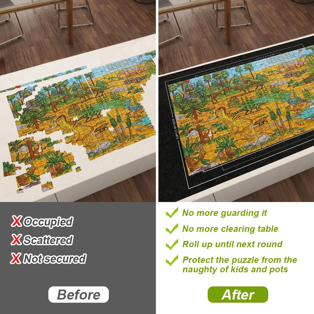 Ainiv Jigsaw Puzzle Mat Roll Up 1500 Pieces, 46" x 26" Portable Felt Puzzles Board with Travel Storage Bag, Jigsaw Saver Pad Keeper for Adults Teens, Black Ainiv