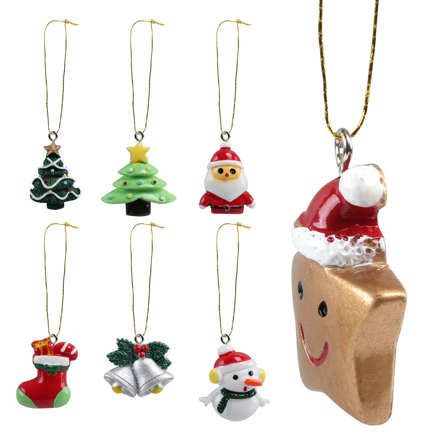 Naler 24PCS Mini Christmas Ornaments, Christmas Tree Decoration Resin Design with Santa Claus, Snowman, Reindeer and More Ornaments for Christmas Decoration New Year