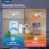 Amico Ceiling Fans with Lights, 42 Inch Low Profile Ceiling Fan with Light and Remote Control, Flush Mount, Reversible, 3CCT, Dimmable, Quiet, White Small Ceiling Fan for Bedroom Outdoor/Indoor Use Amico