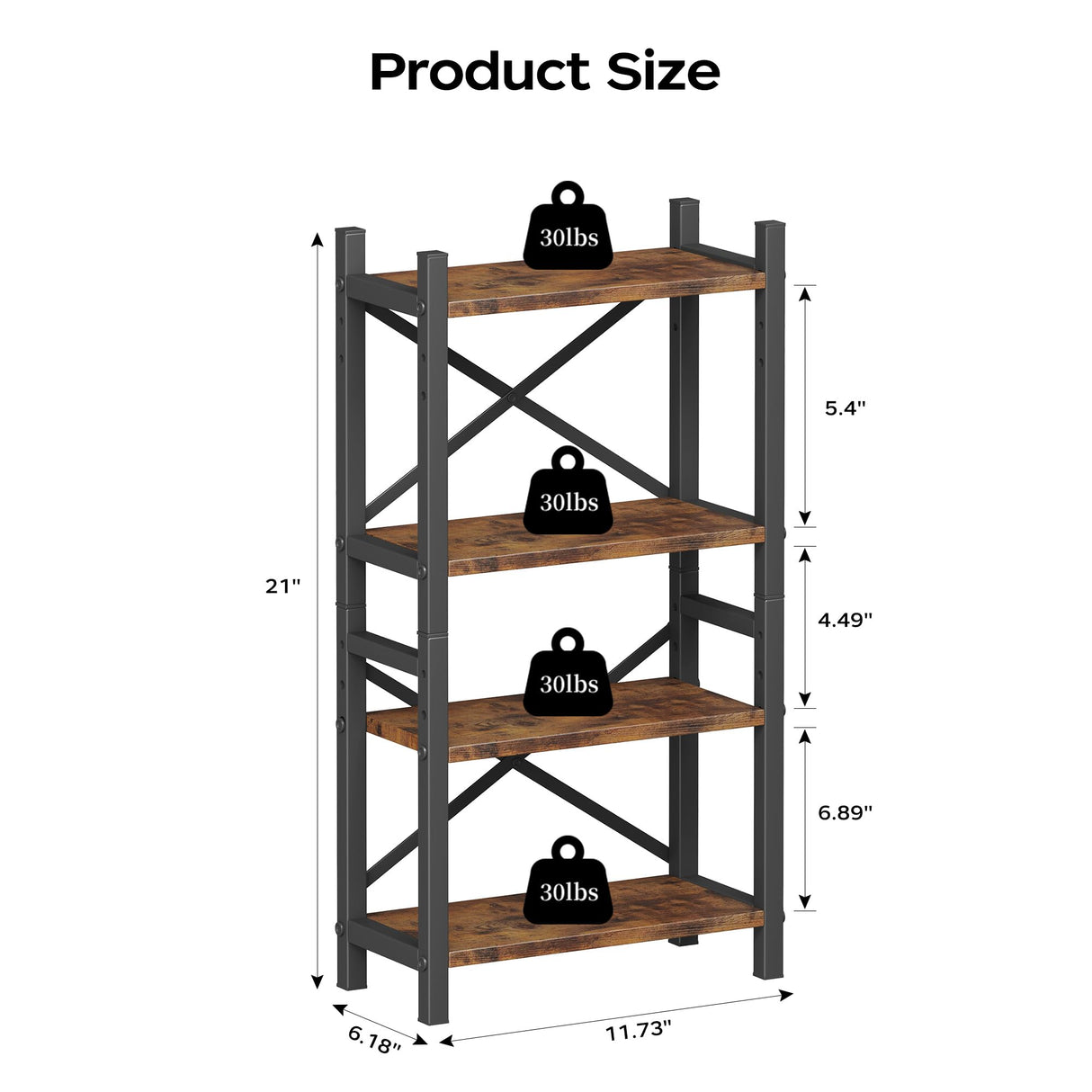 Desktop Bookshelf, 4-Tier Stackable Narrow Bookcase, Adjustable Industrial Desk Organizer & Hutch - Rustic Brown Wood Desktop Book Organizer for Living Room, Bedroom & Home Office Homeiju