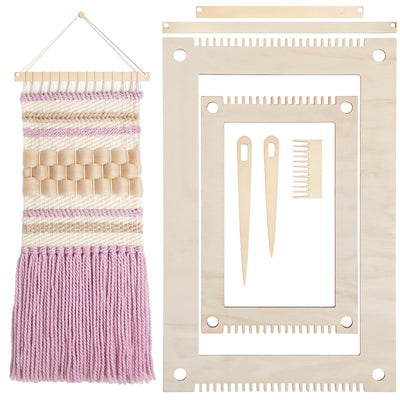 7 PCS Rectangle Weaving Loom Wood Weaving Loom Kit Small Weavings Looms Kit Bookmark Looms with Wooden Stick, Weavings Comb, Crochet Needle for Kids Adults Beginners and Weavinges Lovers