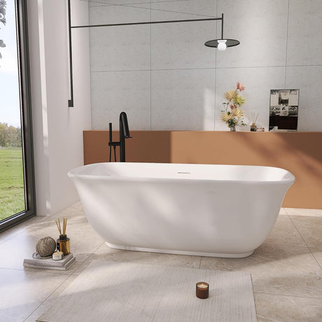 Adecab 59" Acrylic Freestanding Bathtub, Soaking Tub for Bathroom, Stand Alone Tub, cUPC Certified, Integrated Overflow and Drain, Gloss White ADECAB