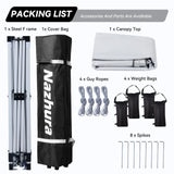 Nazhura 10' x 10' Pop Up Canopy Tent with Sand Weight Bag, Freestanding Sun Shelter for Picnic and Camping, One Person Setup and Height Adjustable (White) Nazhura