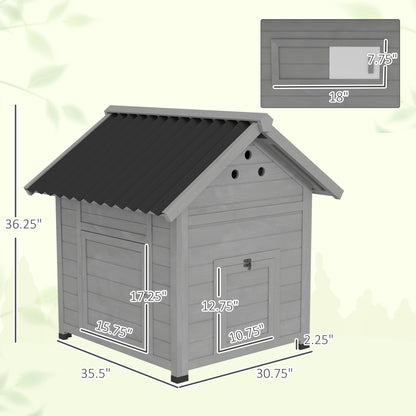 PawHut Duck Coop, Wooden Duck House, Outdoor Small Animal House with Openable Roof, Double Doors, Removable Base for 1-3 Ducks, Light Gray