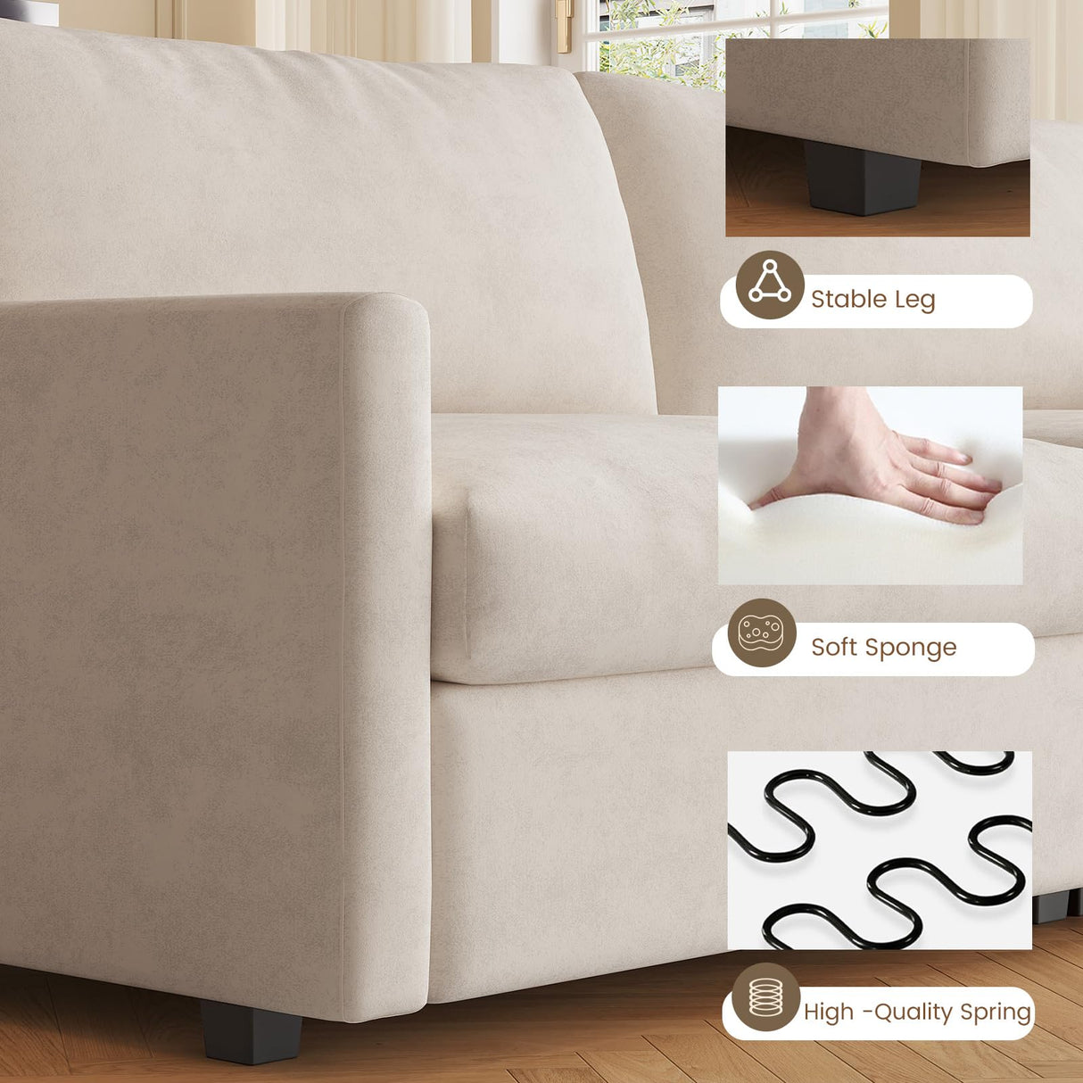 QEZEOM Small Loveseat Sofa, 70.07" Modern Upholstered Couch for Small Spaces, Comfy 2-Seater Sofa with Soft Polyester Velvet, Breathable & Easy to Clean, Cream White QEZEOM