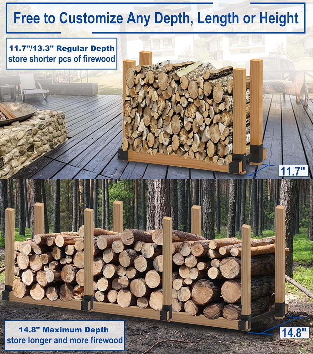 Artibear Depth Adjustable Firewood Rack Brackets for Outdoor, 2x4 Wood Storage Holder Kit for Indoor Fireplace, 2 Packs (2x4s not Include)