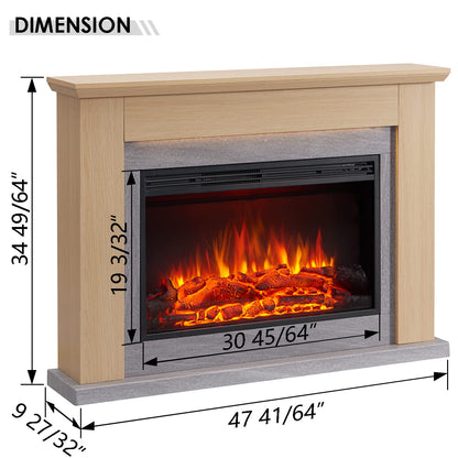 LegendFlame® Harrison Electric Fireplace with 48” Mantel Surround and Jaden 31" Insert, Natural Oak with Light Grey Marble Finish