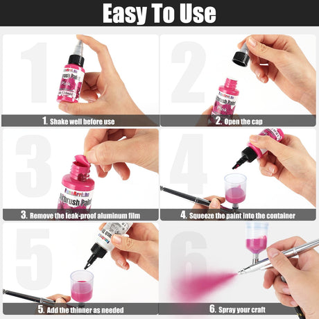 FansArriche Airbrush Paint, 48 Colors with 4 Thinner and 2 Primer, Water-Based Metallic & Neon & Iridescent Acrylic Air Brush Painting Set, 30 ml/Bottle FansArriche