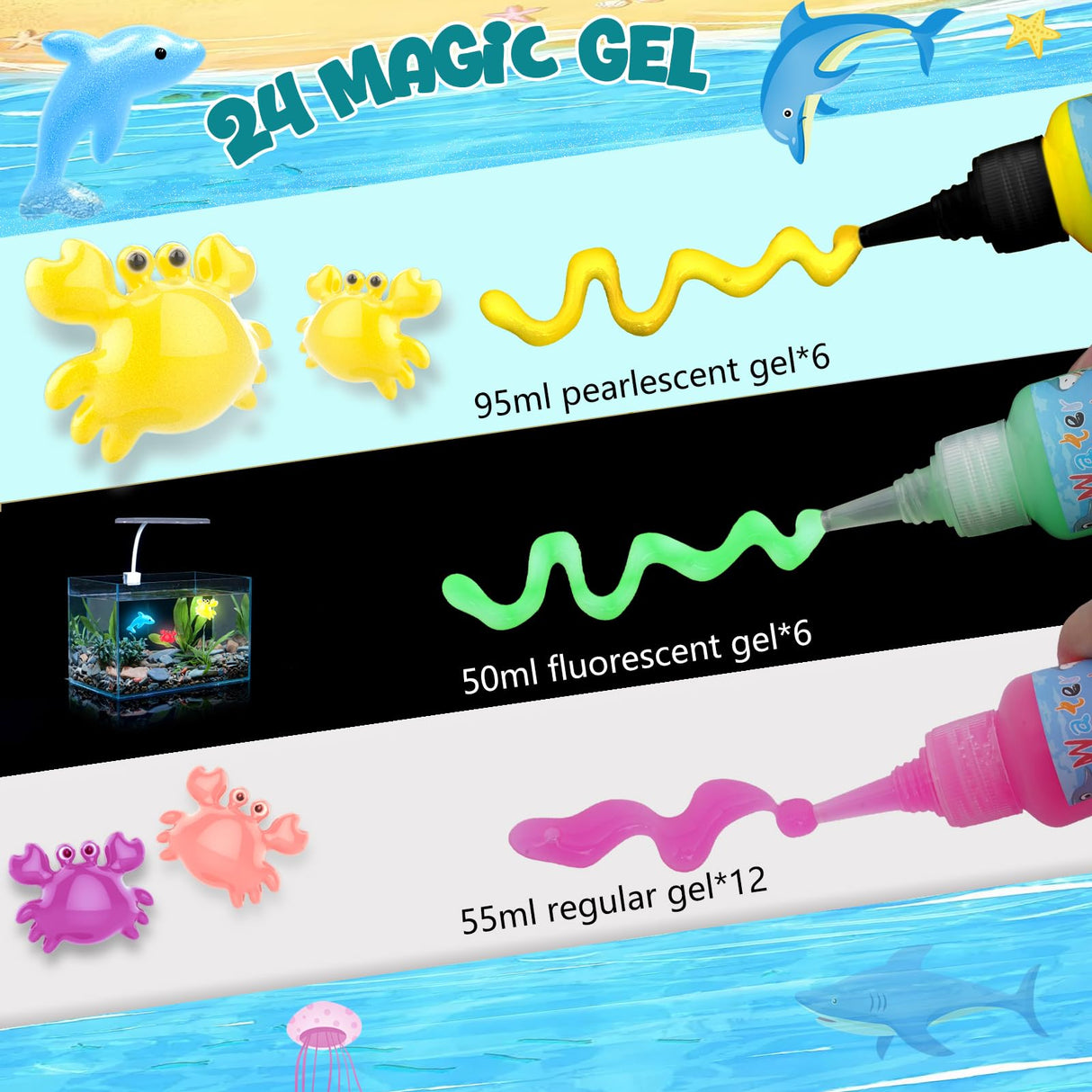 Pintada Magic Water Gel Kit for Kids – Create Squishy Water Pets with 24 Colorful Gels & 18 Molds! DIY Science Toys, Sensory Play, Glow in The Dark Crafts for Girls Boys Ages 6-12 Pintada