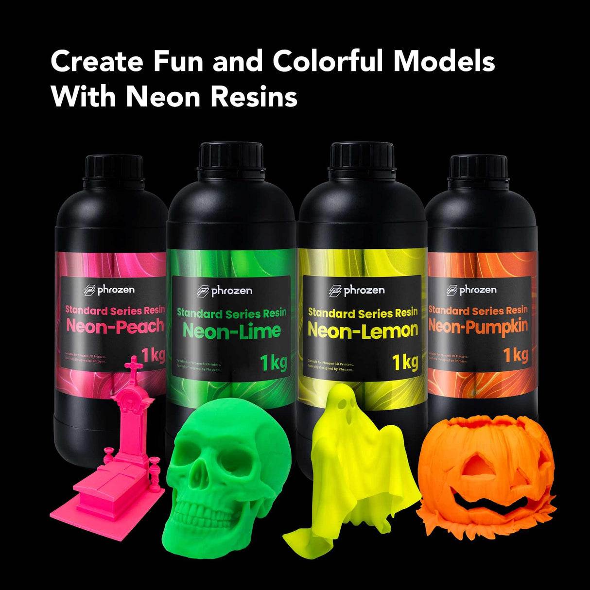 phrozen Standard Series 3D Printer Resin, 405nm DLP LCD UV-Curing Photopolymer Resin for Plastic Models, Action Figures, Jewelry, Prototyping, Bright Color (Neon-Pumpkin, 1KG) phrozen