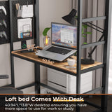 DICTAC Loft Bed Twin Size with Desk and Charging Station Metal Loft Bed with Led Lights,Storage Shelves and Drawers Twin Bed Frame with Clothes Rail,Safety Guard & Ladder,No Box Spring Needed,Black DICTAC
