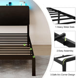 Feonase Twin Bed Frame with Ergonomic Storage Headboard & Charging Station, LED Platform Bed Frame, Heavy Duty Metal Slats, No Box Spring Needed, Easy Assembly, Black Feonase