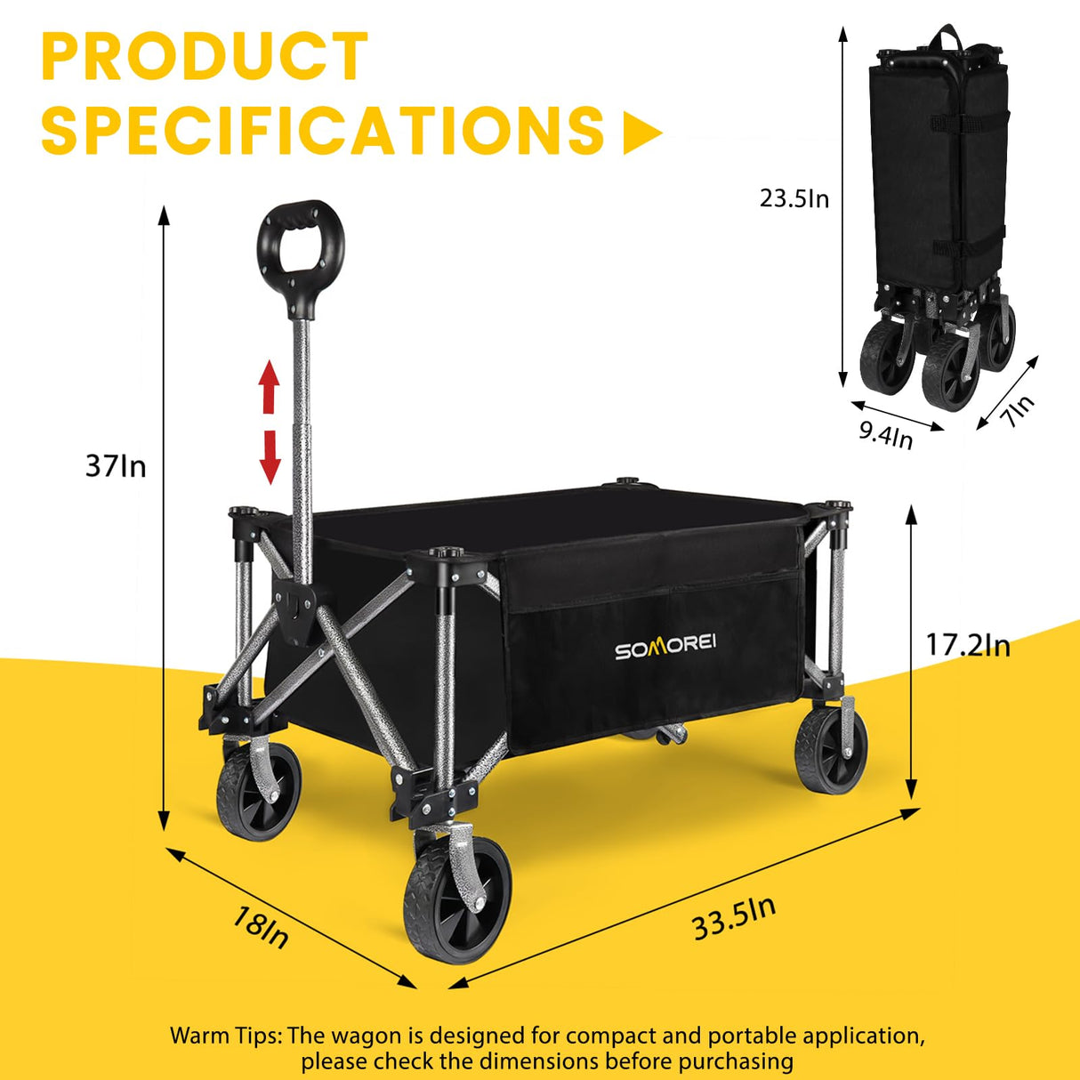 Collapsible Foldable Wagon Beach Cart - Large Capacity and Heavy Duty Folding Wagon Portable for Sports, Shopping, Camping Somorei