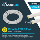 SharkBite 1/2 Inch x 100 Feet White PEX-B, PEX Pipe Flexible Water Tubing for Plumbing, U860W100 SharkBite