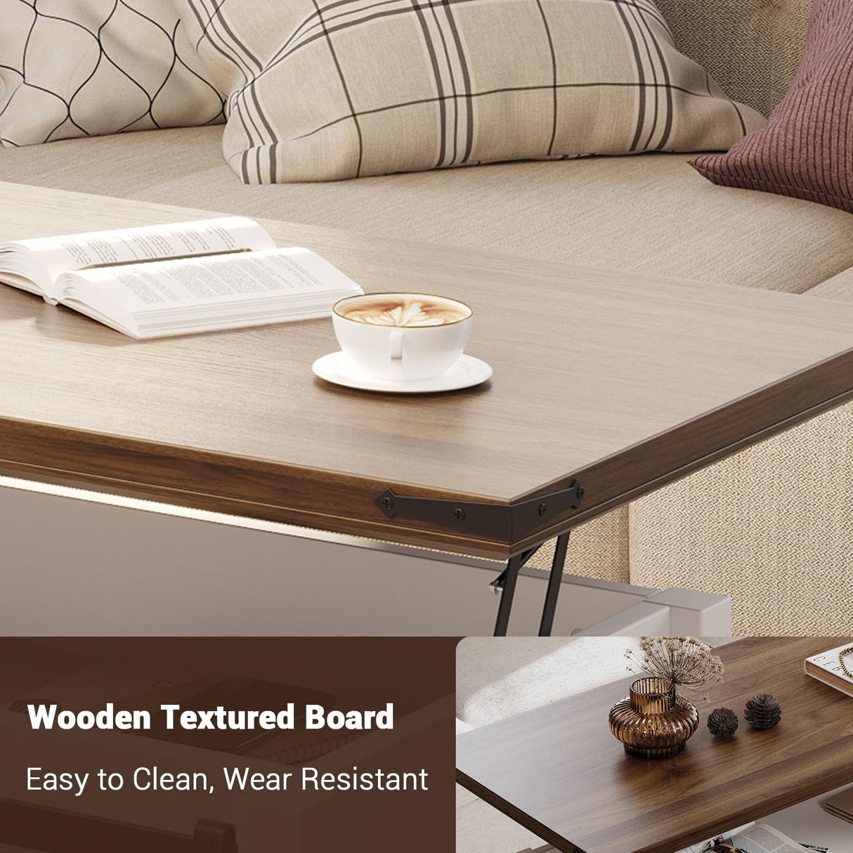 Garvee Lift Top Coffee Table, 47.2 in Multifunction Coffee Table with Sliding Barn Door, Hidden Storage Compartment, Lifting Table Top and Adjustable Shelf, Farmhouse Rustic Center Dining Table Garvee