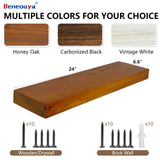 Beneouya 24 Inch Floating Shelves, Bathroom Wooden Shelves for Wall Mounted, Rustic Farmhouse Floating Shelves, Solid Wood Wall Shelves for Storage, Set of 2, Honey Oak Beneouya