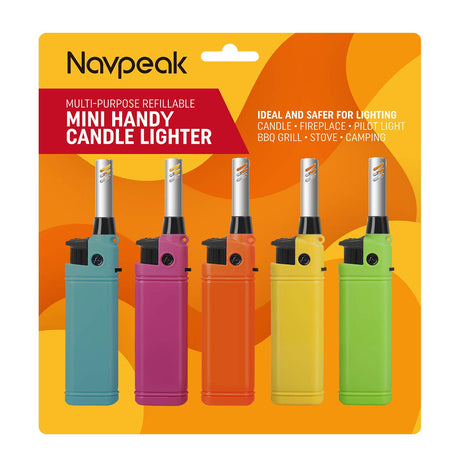 Navpeak Mini Candle Lighter Multipurpose Lighter Utility Lighter with Extended Wand Handy Refillable for Kitchen Fireplace Pilot Light DIY BBQ Grill Stove 5 Pack (Butane Included) Navpeak