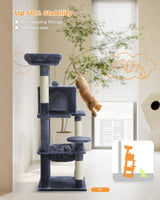 45.7" H Cat Tree Modern Wooden Cat Tower with Super LargeCat Condo and Hammock, 6 Tiers Cat Activity Center with Cat Scratching Post and Removable Soft Perches for Indoor Cats, Dark Grey BEROXII