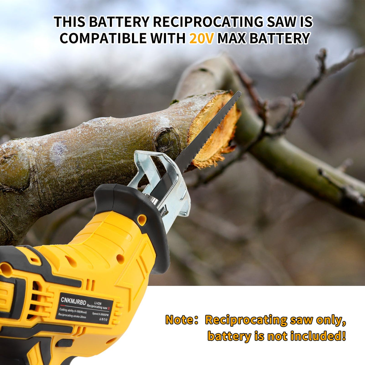 Cordless Reciprocating Saw Compatible With Dewalt 20V Max Battery(NO Battery), Power Recipro Saw,0-3000 SPM Variable Speed, Tool-free Blade Change, 4 Blades Kit for Wood/Metal/PVC Cutting CNKMJRBD