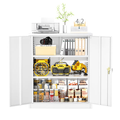 Greenvelly Metal Storage Cabinet with Lock,42" White Lockable Storage Cabinet with Doors and Adjustable Shelves, Locking File Cabinet for Garage,Home,School,Pantry - WoodArtSupply