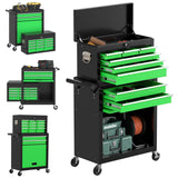 Granper 8 Drawer High Capacity Rolling Tool Chest, Metal Tool Box with Wheels and Drawers, Detachable Toolbox with Lock, Heavy Duty Tool Cabinet for Workshop, Warehouse and Garage (Black Green) Granper