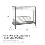 DHP Sammie Twin over Futon Metal Bunk Bed, Silver DHP