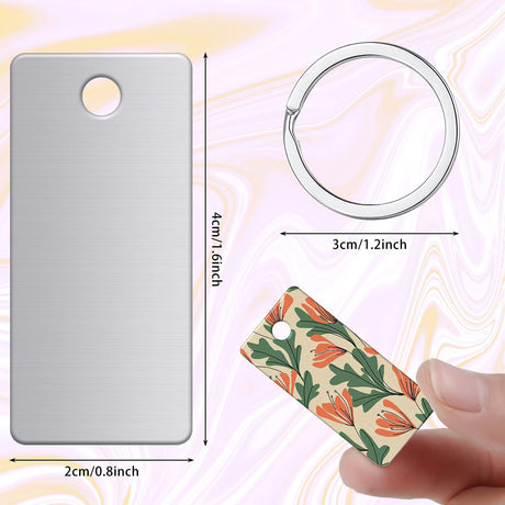 30 Pieces Sublimation Blank Keychains Dog Tags Rectangle Heat Transfer Tags Aluminum Blank Tags Sublimation Metal Tags DIY Keychains with 30 Key Rings for Pet DIY Craft Project Supply, 1.6 x 0.8 Inch Hotop
