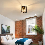 LEIP 3-Light Ceiling Light Fixture, Semi-Flush Mount Light with Contemporary Geometric Metal Cage, Farmhouse Industrial Lighting for Kitchen Living Room Bedroom Hallway Foyer, E26 Black LEIP