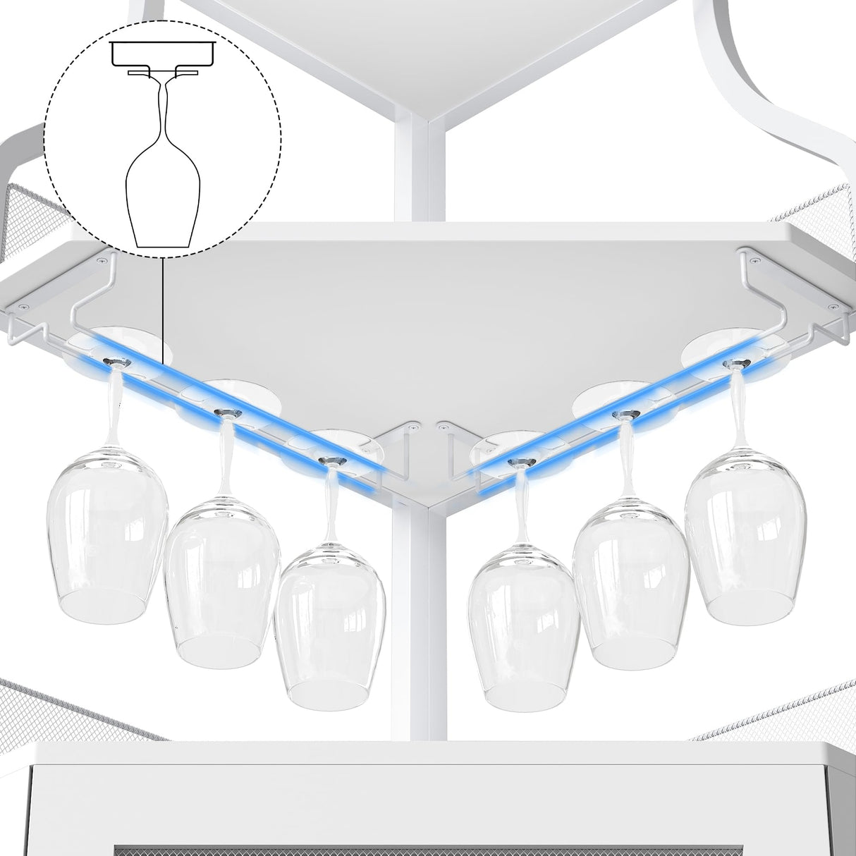 Corner Wine Rack, Bar Cabinet with Glass Holder and Storage Shelves, Baffle Design, Liquor Cabinet with Mesh Door & Adjustable Shelf, Home Bar Furniture for Living Room,Small Space White SLifet
