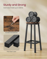 VASAGLE Bar Stools, Set of 2 Bar Chairs, Steel Frame, 25.2 Inch Tall, for Kitchen Dining, Easy Assembly, Industrial Design, Rustic Brown and Black ULBC32X VASAGLE