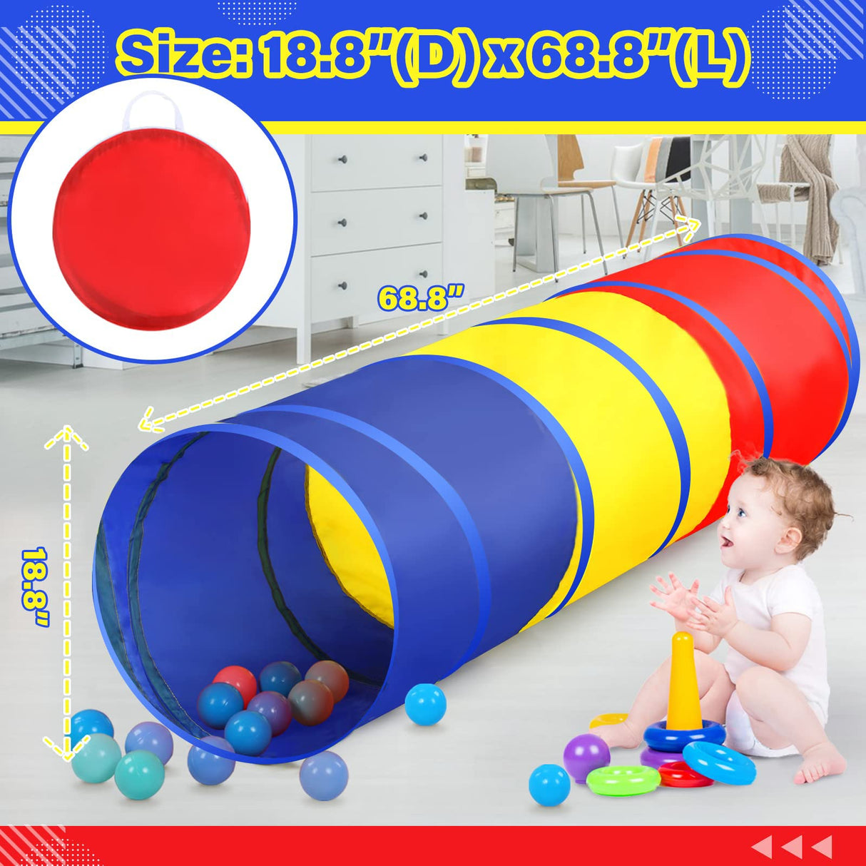 PigPigPen Kids Tunnel for Toddlers,Pop Up Play Tunnel Tent for Babies or Dogs, Indoor & Outdoor Toys for Kids Backyard Playset (Classic 2 Pack Tunnels) PigPigPen