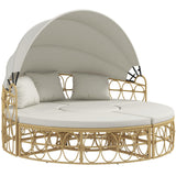 Outsunny Patio Furniture Set, Round Outdoor Daybed with Washable Couch Cushions, Hollow Wicker PE Rattan Sectional Sofa with Retractable Canopy for Pool, Lawn, Cream White Outsunny