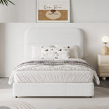HOMBCK Twin Bed Frames Boucle Upholstered Platform Bed Frame Twin Size with Headboard for Kids/Thickened Footboard/Rounded Corners/No Box Spring Needed/Easy Assembly, White HOMBCK